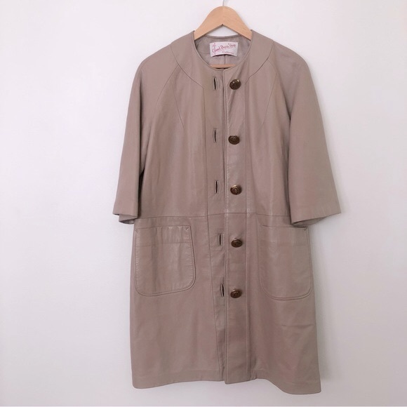 Leather[Carmel California] Vintage Soft Leather Gold Button 3/4 Sleeve MCMod - Picture 11 of 12